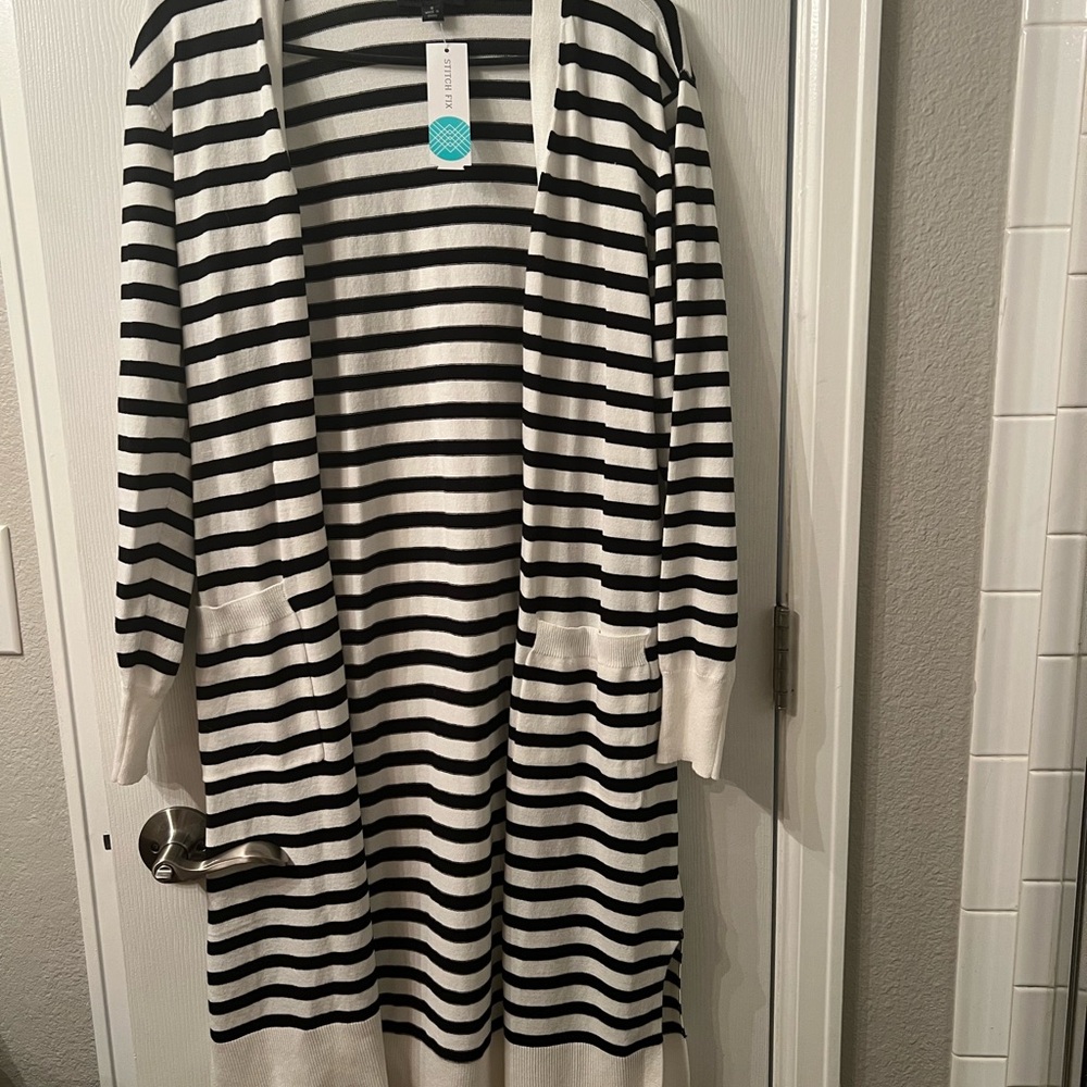 Fortune and Ivy Black and White Striped Cardigan